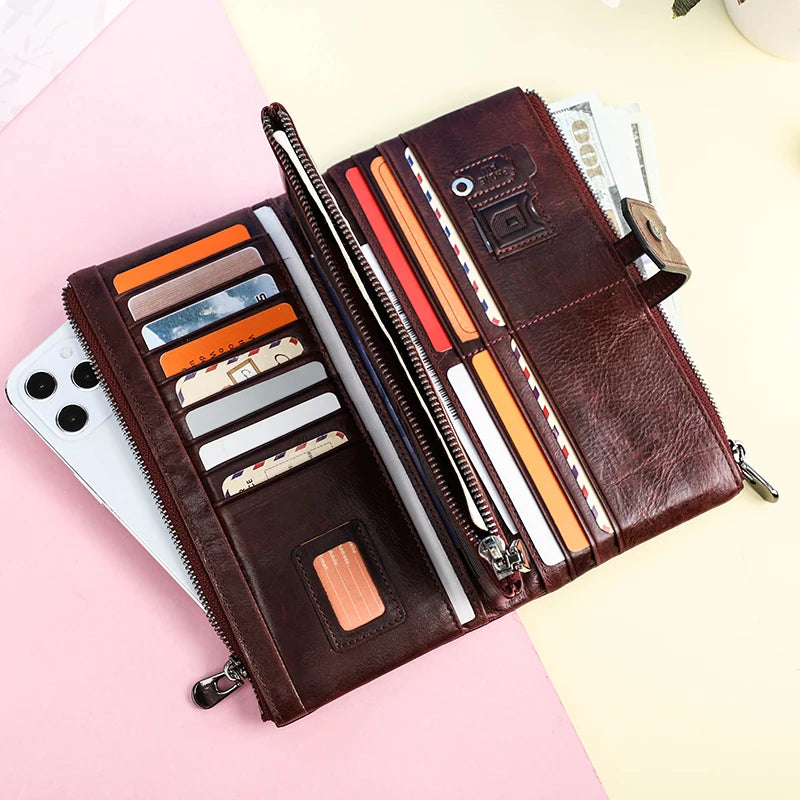 Contact's Women Wallet Fashion Genuine Leather Wallet Card Holder Female Long Purse