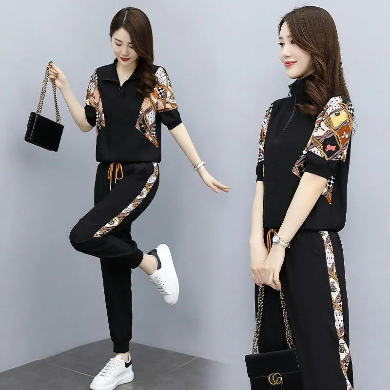 Women's Fashion Pencil Pant Suit 2024 New Summer Leisure Clothing Foreign Style Crop Top Two Piece Set Women Leggings Tracksuit - Hiron Store