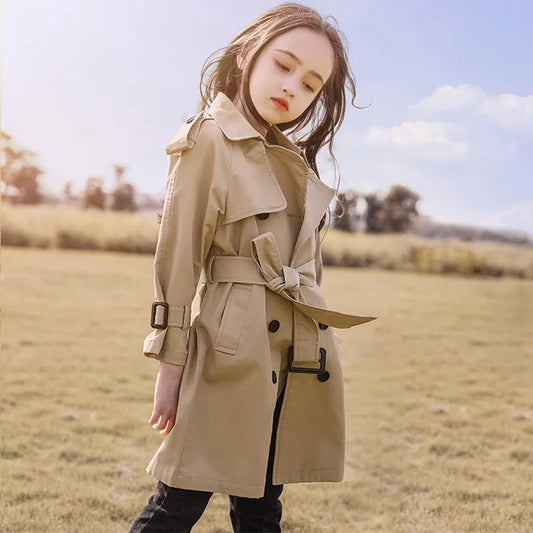 4-13 Years Teen Girls Long Trench Coat England Style Jacket For Girls Spring Children's Clothing