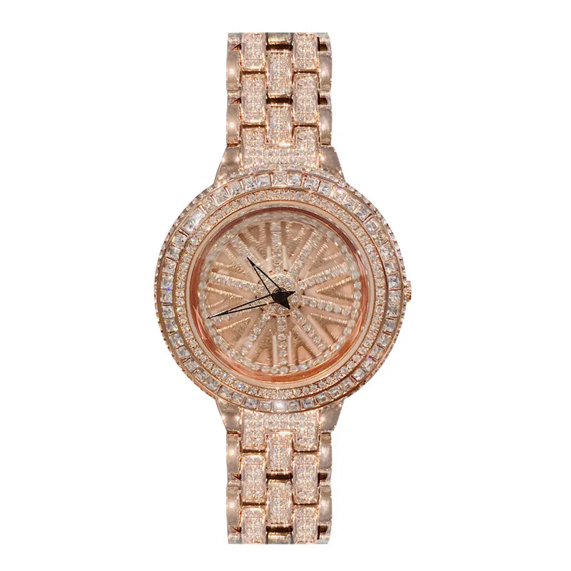 High Quality Fashion Spinning Dial Women Watches Quartz Designer Waterproof Bracelet Watch With Rhinestone Crystal