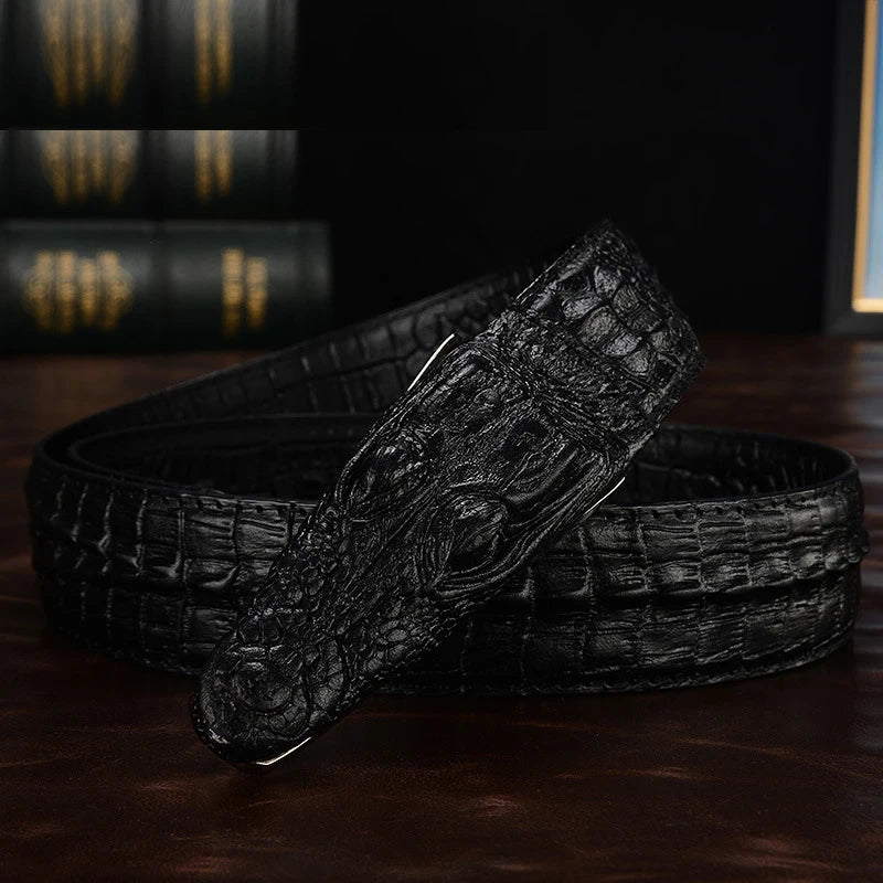 Men Luxury Snake Buckle Crocodile Patter Genuine Leather Belts