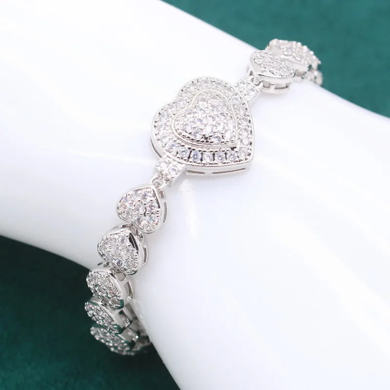 925 Sterling Silver Jewelry Sets For Women Wedding White Zircon Bracelet Pierced Earrings Necklace pendant Ring