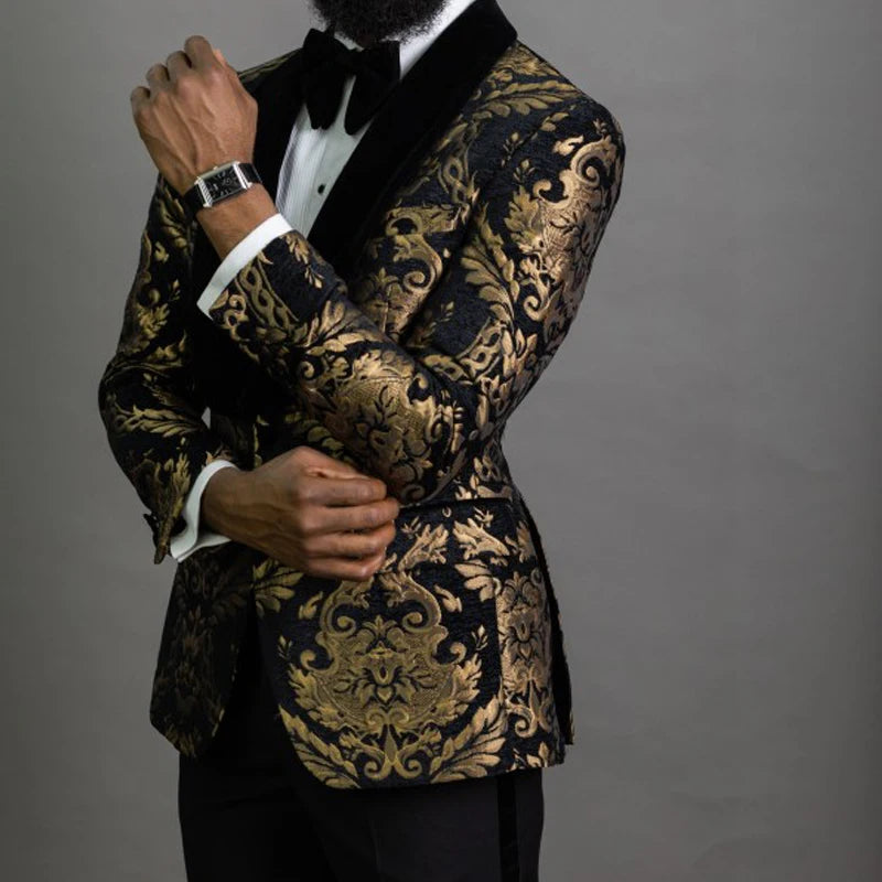 Blazer for Men Prom African Fashion Slim Fit with Velvet Shawl Lapel Male Suit Jacket