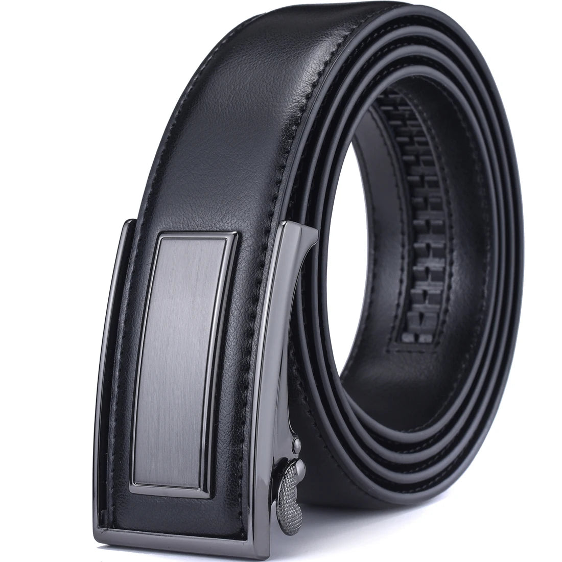 Men's Leather Ratchet Dress Belt with Adjustable Automatic Sliding Buckle