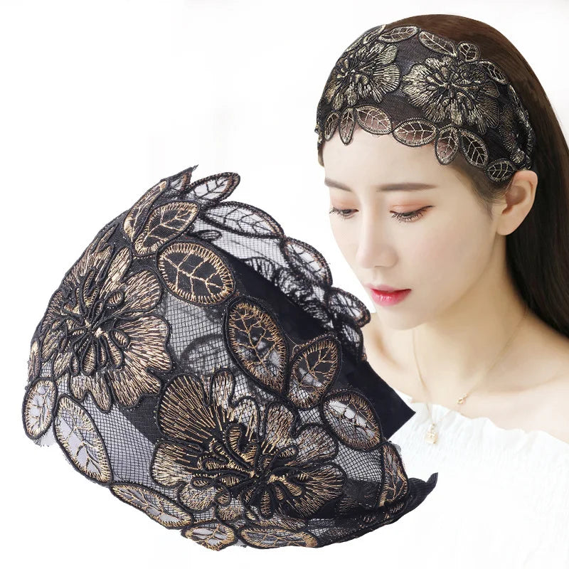 Lace Flowers Headband Women Hair Hoop belt Toothed Non-Slip Elastic Hairband Hair Accessories Hair belts