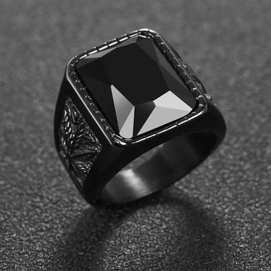 OBSEDE Trendy Men Square Black Red Stone Ring Titanium Steel Retro Signet Ring Rock Punk Male Jewelry Accessories Boyfriend Gift - Hiron Store