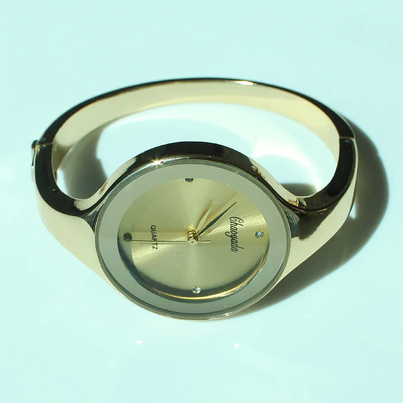 Women Cuff Watch Fashion Casual Round Bracelet Gold Watch Stainless Steel Quartz