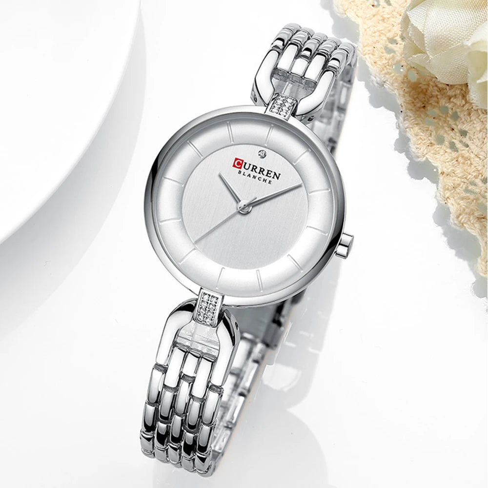 Luxury Brand CURREN Simple Casual Quartz Watches Women Silver Dress Wristwatch Watch with Stainless Steel