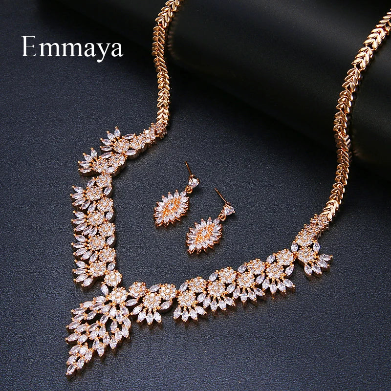 Sparkling Crystal Flower Necklace and Earring Wedding Bridal Jewellery Sets