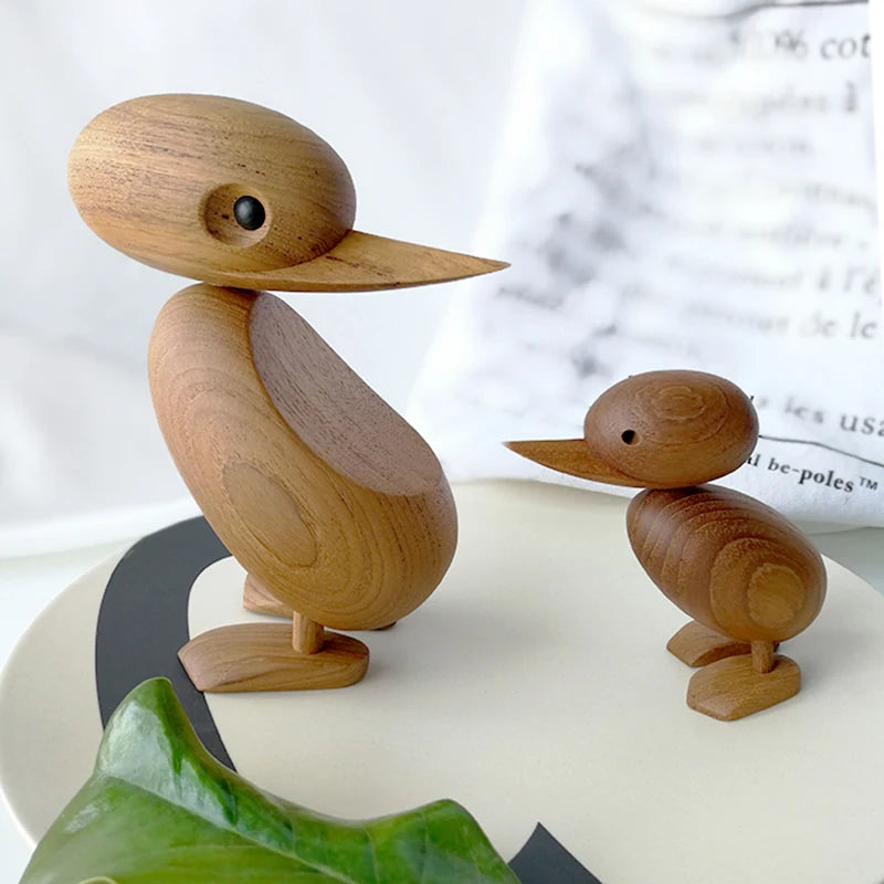 Duck Mum Baby Wood Figurines Danish Famous Wooden Hand Crafts Classic Creative Decor Miniatures