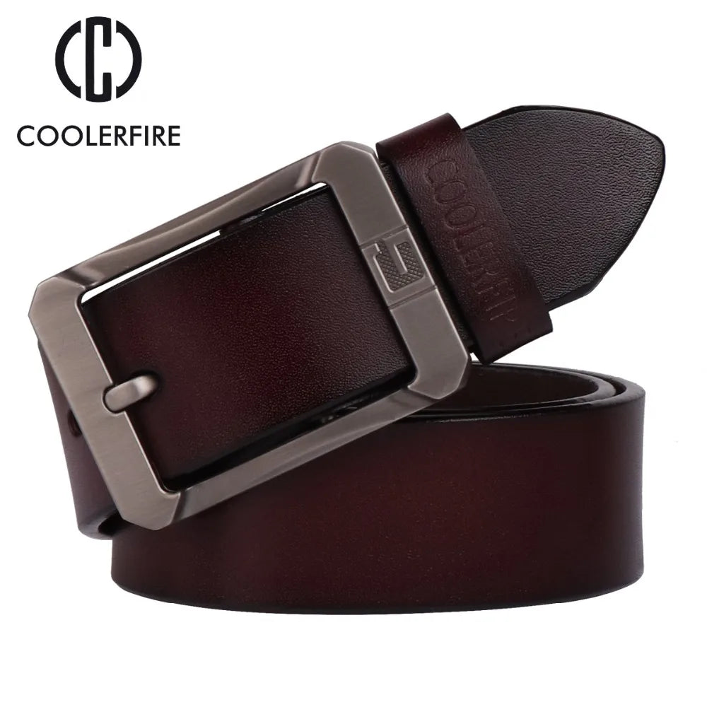 Coolerfire genuine leather belts male pin buckle jeans cowboy Mens Belt Luxury Designer High Quality Leather belt