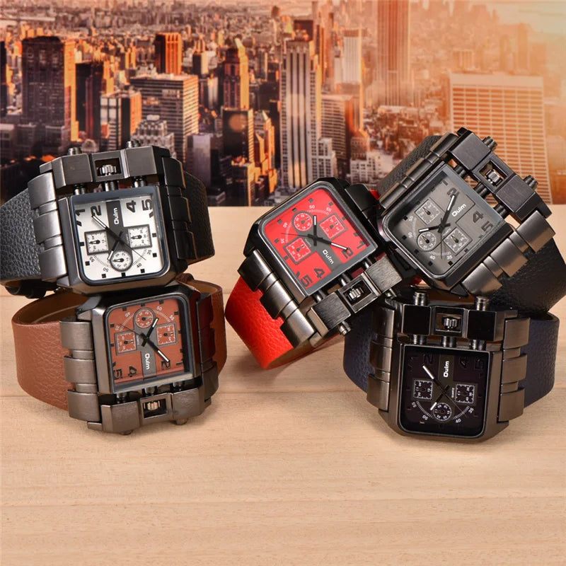 Wristwatch Square Dial Wide Strap Men's Quartz Watch Luxury Male Watches