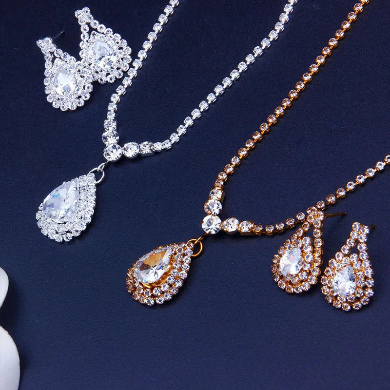 Water Drop Jewellery Set Necklace and Earrings Bridal Crystal Jewelry