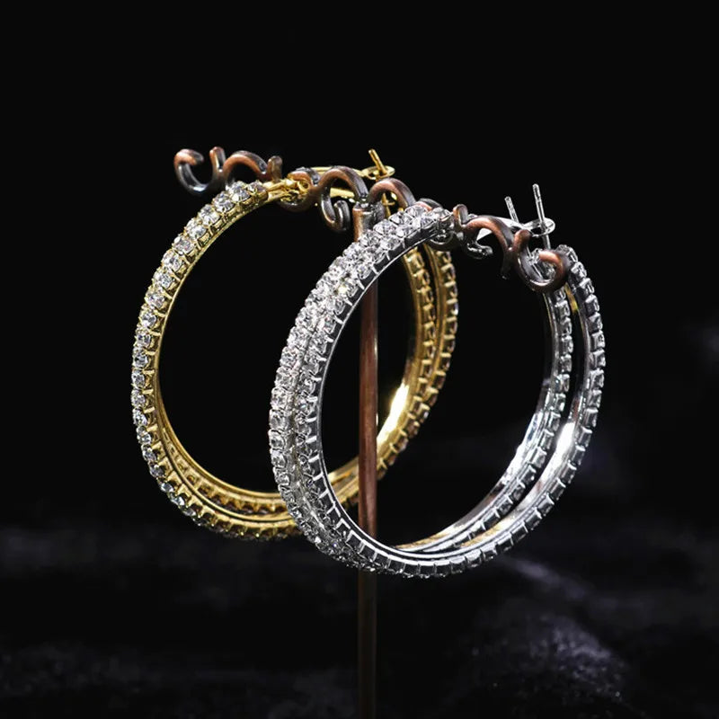 Shiny Big Rhinestone Hoop Earrings Round Circle Earrings Hoop Jewellery