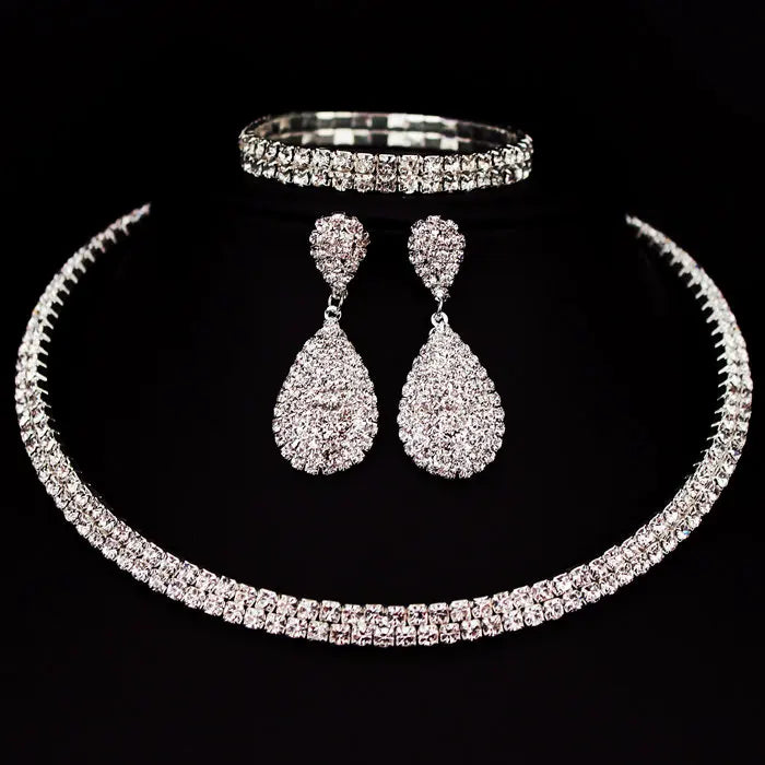 Rhinestone Crystal Choker Necklace Earrings and Bracelet Wedding Jewellery Sets