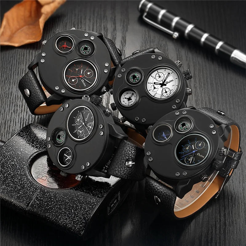 Watches Men Luxury Two Time Zone Wristwatch Male Quartz Watch