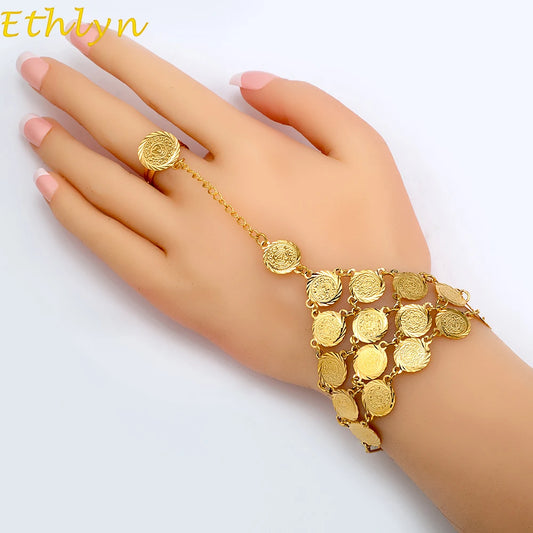 Ethlyn Coins Bracelet for Women Islam Muslim Arab Coin Money Sign Gold Color Middle Eastern Jewelry Bangle Metal Coin B017 - Hiron Store