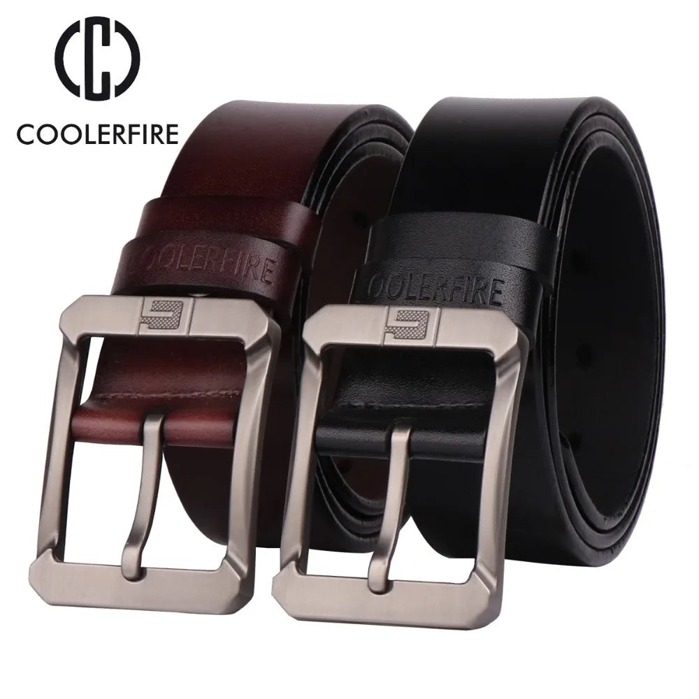 Coolerfire genuine leather belts male pin buckle jeans cowboy Mens Belt Luxury Designer High Quality Leather belt