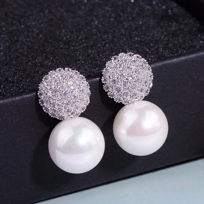 Pearl Earrings Elegant Crystals Stud Earrings For Women