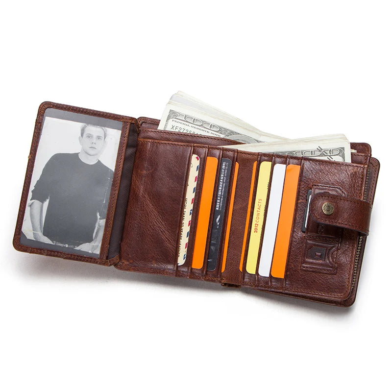 Genuine Leather RFID Wallet Men With Coin Pocket Wallets Small Zipper Card Holders Man Purse