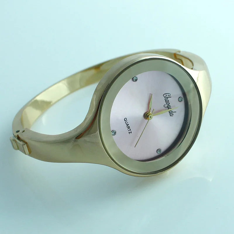 Women Cuff Watch Fashion Casual Round Bracelet Gold Watch Stainless Steel Quartz