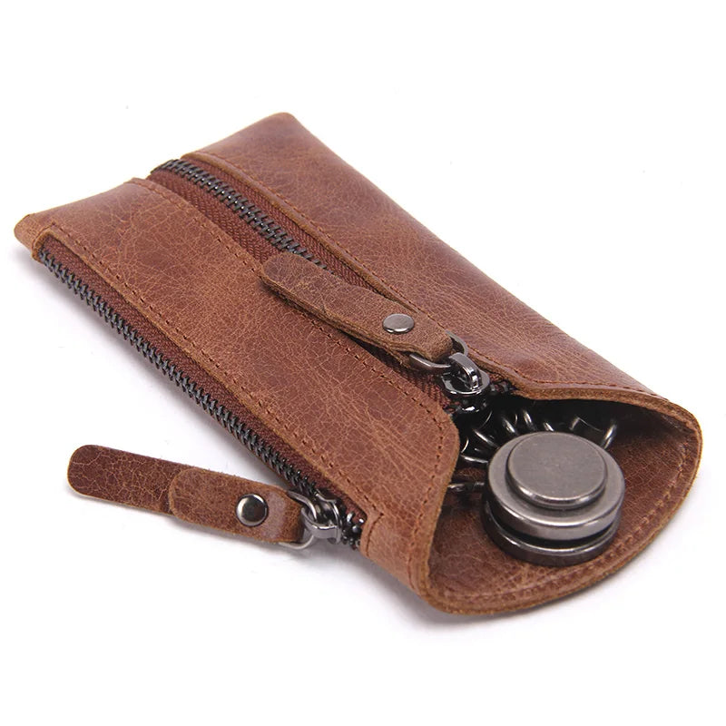 CONTACT'S 100% Genuine Leather Key Wallet Men Car Key Holder Zipper Keys Case Top Quality Man Keys Organizer