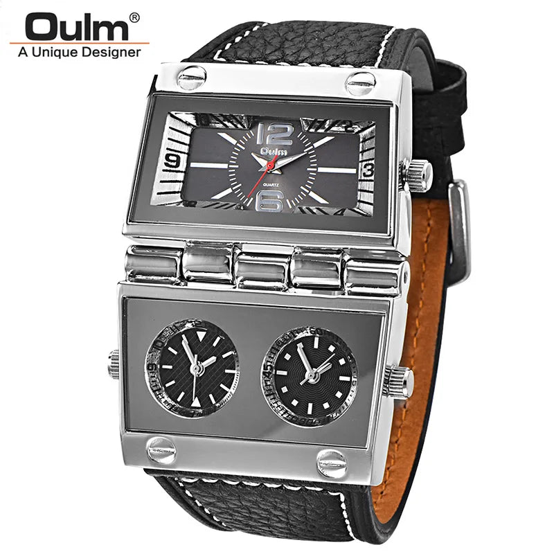 Two Screen Watch Dual Display Watches Men Watch Fold Big Size Clock Leather Quartz Watc