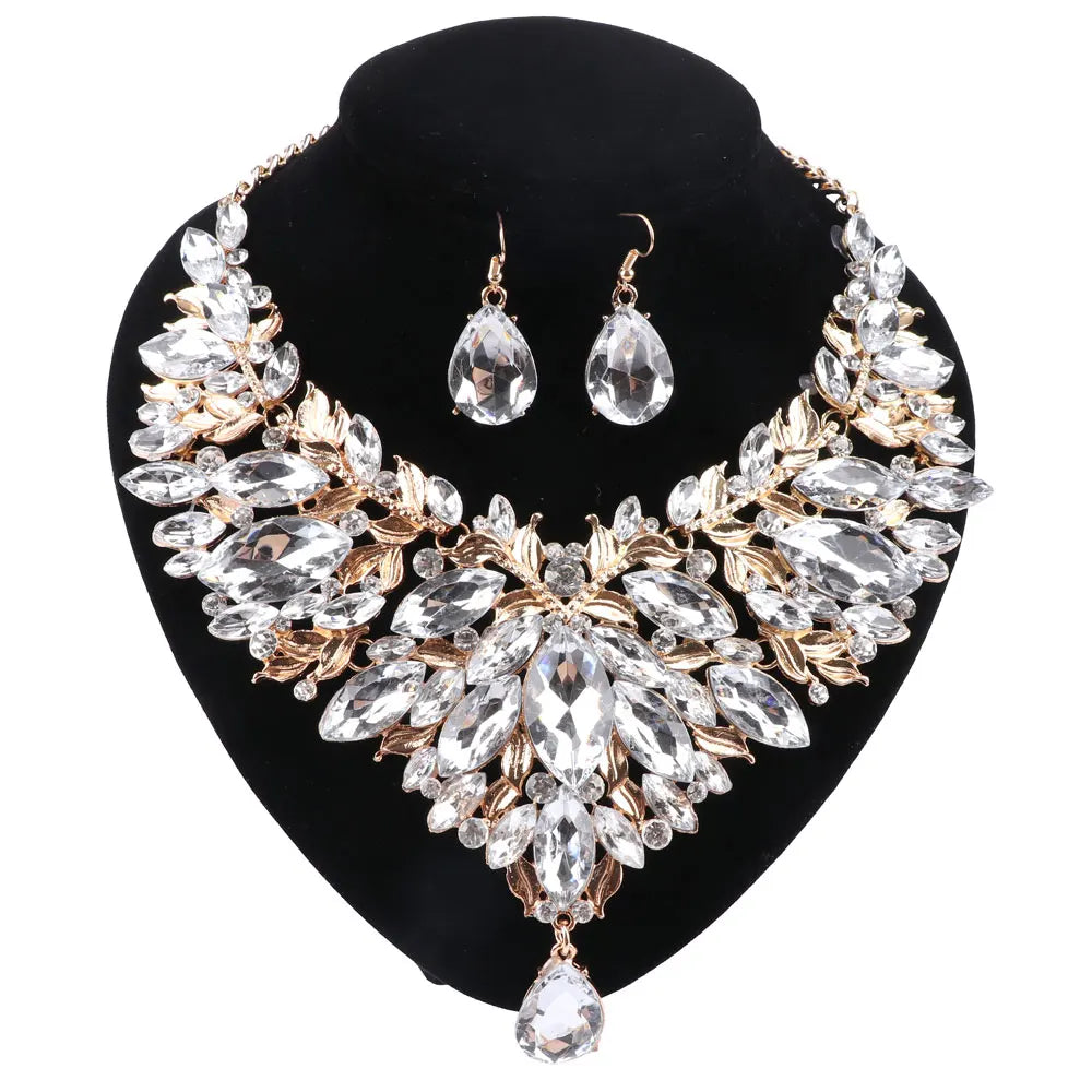 Cubic Zirconia White Crystal Jewelry Sets Drop Pendant/Necklace/Earrings set