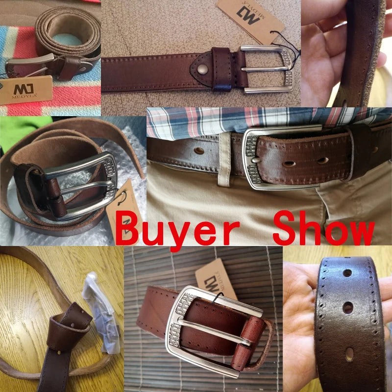 Men's Belt Natural Skin Cowhide Belt Vintage Alloy Pin Buckle Strap Casual Leather Belt