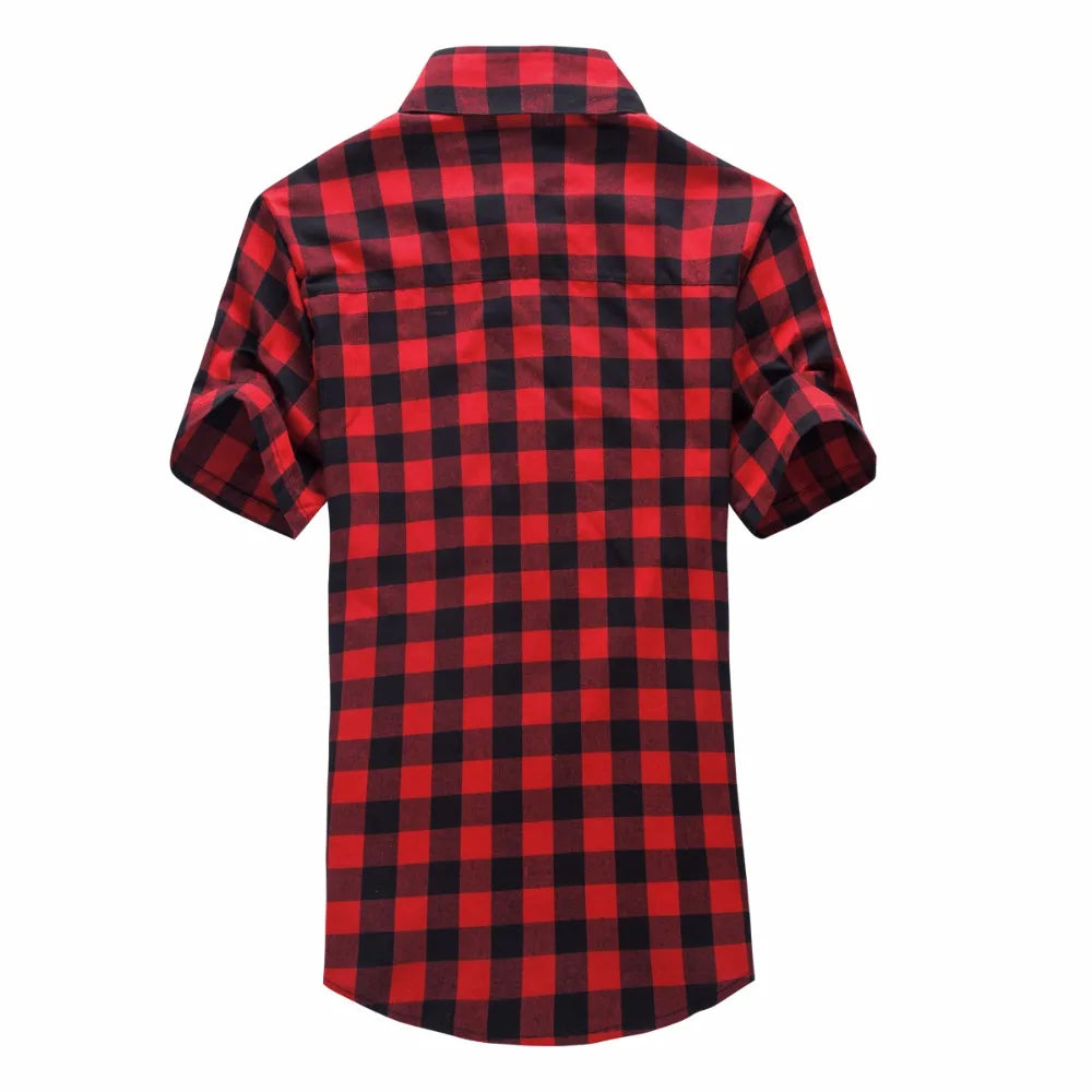 Red And Black Plaid Shirt Men Shirts 2024 New Summer Fashion Chemise Homme Mens Checkered Shirts Short Sleeve Shirt Men Blouse - Hiron Store