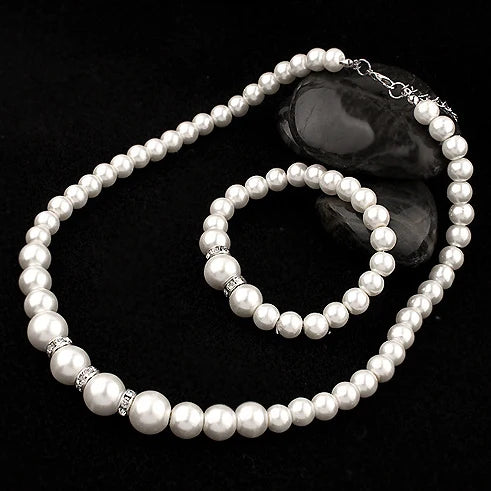 Luxury Crystal Simulated Pearl Necklace Earrings Jewellery Sets