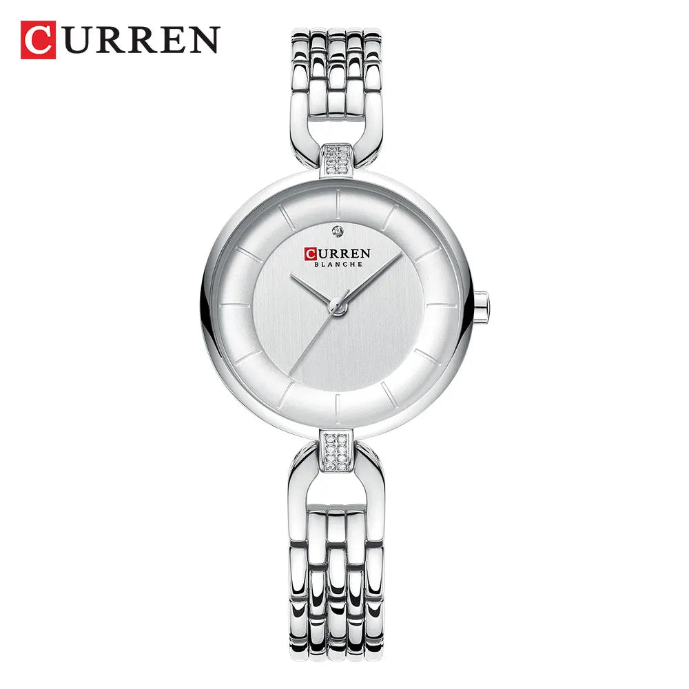 Luxury Brand CURREN Simple Casual Quartz Watches Women Silver Dress Wristwatch Watch with Stainless Steel