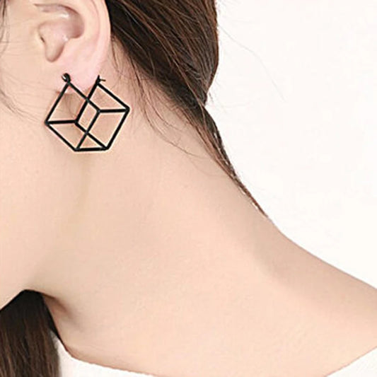 Minimalist Brief Style Copper 3D Cube Stud Earrings