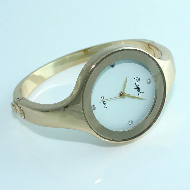 Women Cuff Watch Fashion Casual Round Bracelet Gold Watch Stainless Steel Quartz