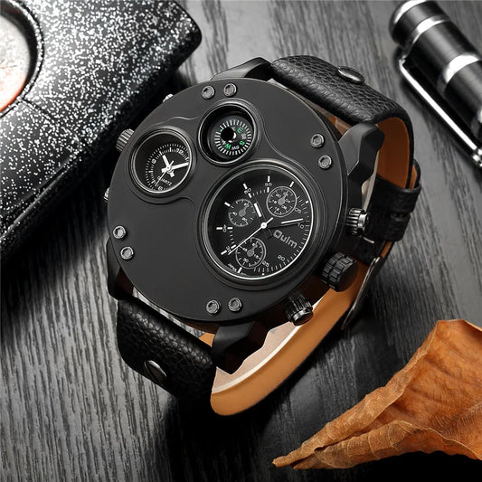 Watches Men Luxury Two Time Zone Wristwatch Male Quartz Watch