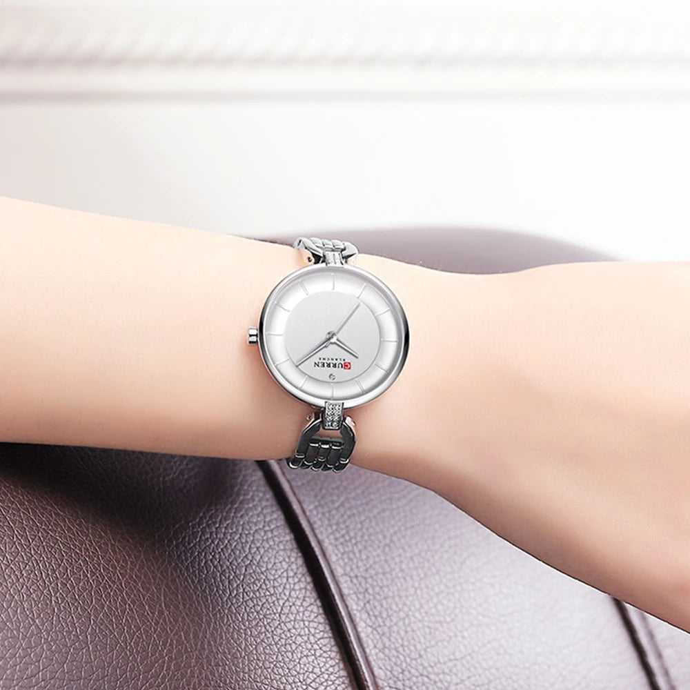 Luxury Brand CURREN Simple Casual Quartz Watches Women Silver Dress Wristwatch Watch with Stainless Steel