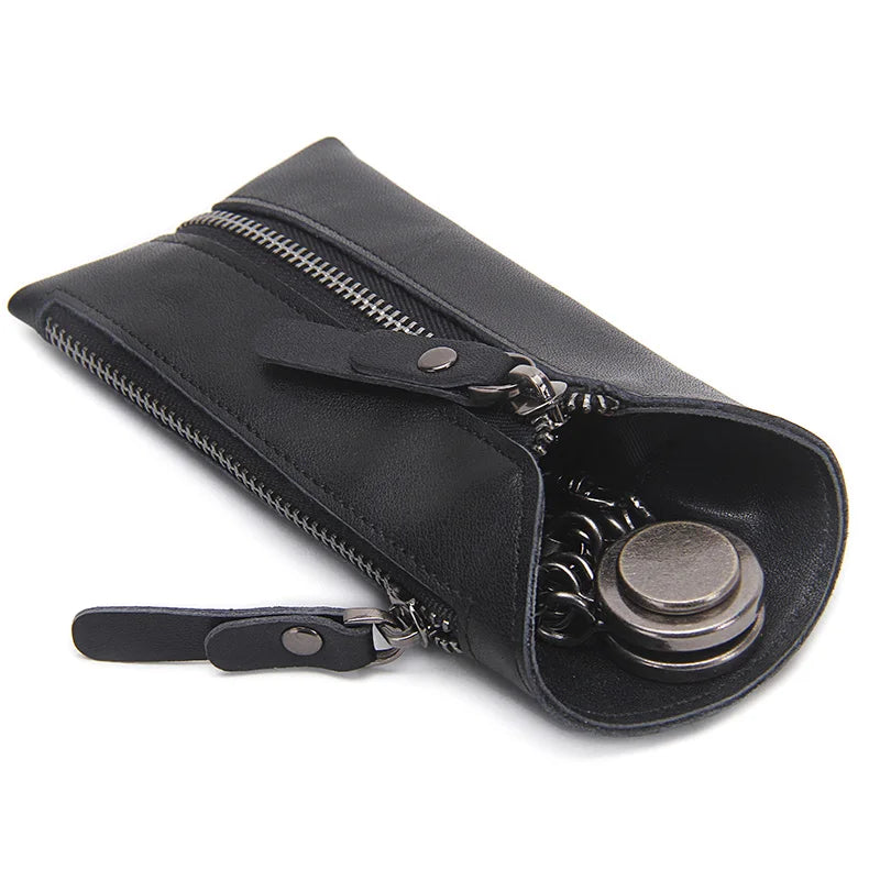 CONTACT'S 100% Genuine Leather Key Wallet Men Car Key Holder Zipper Keys Case Top Quality Man Keys Organizer