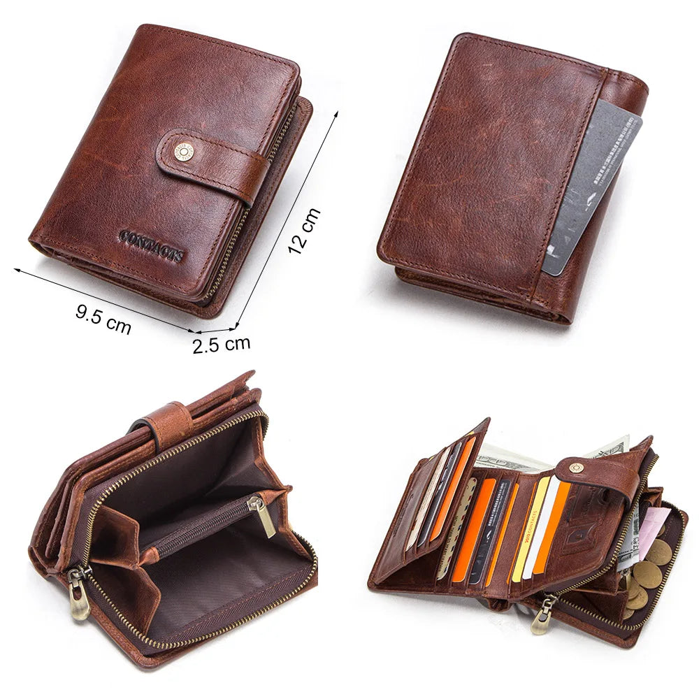 Genuine Leather RFID Wallet Men With Coin Pocket Wallets Small Zipper Card Holders Man Purse