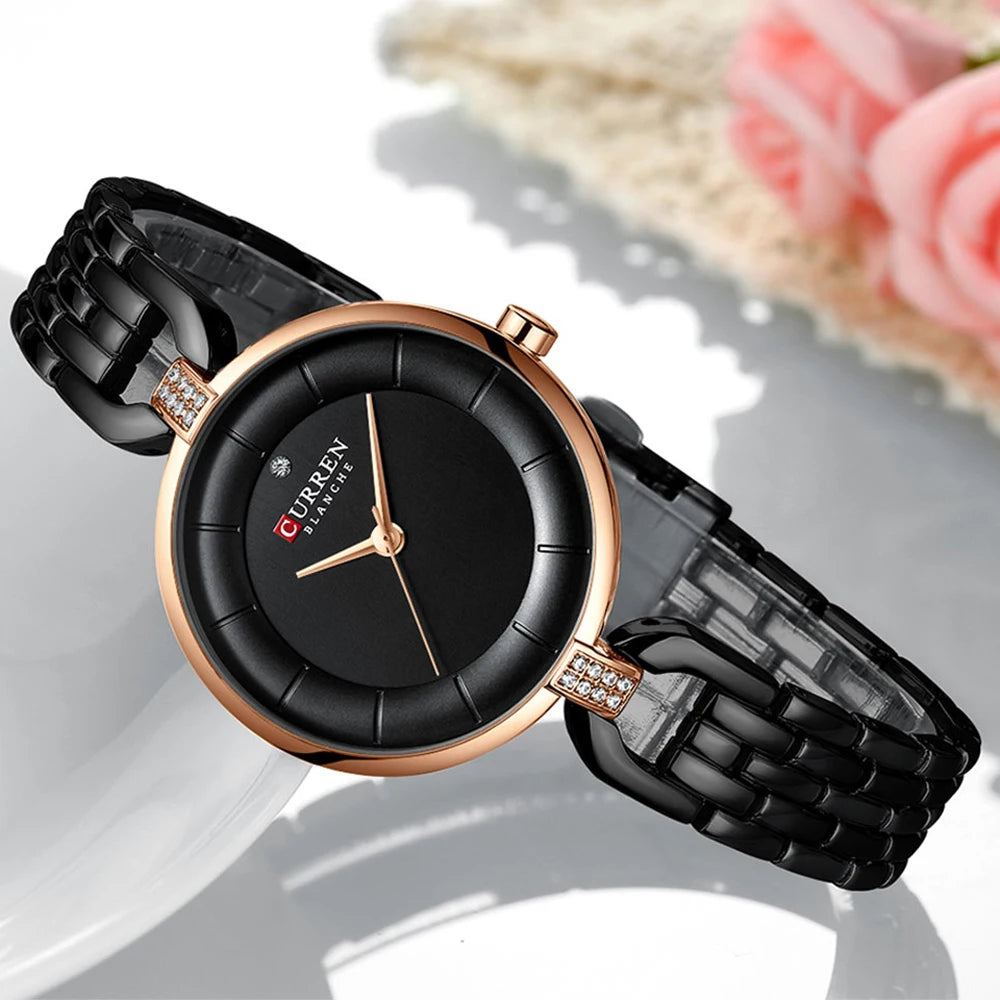 Luxury Brand CURREN Simple Casual Quartz Watches Women Silver Dress Wristwatch Watch with Stainless Steel