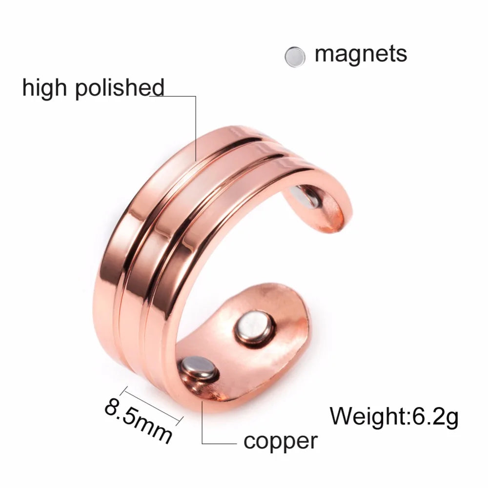 Pure Copper Magnetic Ring for Women Men Energy Finger Open Cuff Adjustable Jewellery