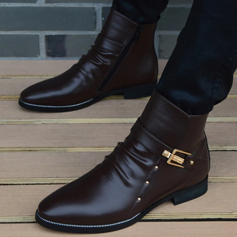 New Fashion Men Boots Genuine Leather Men's British Autumn Winter Warm Plush Ankle Boots Man Casual shoes