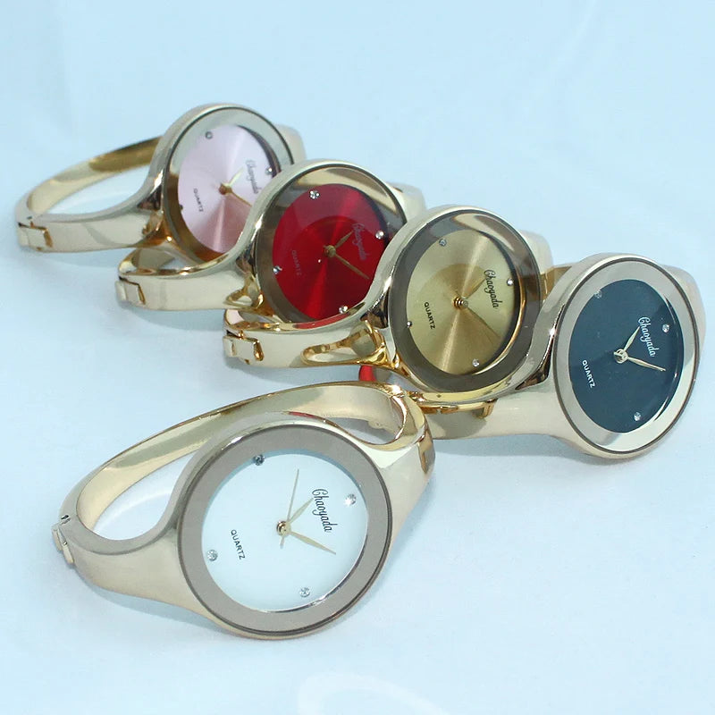 Women Cuff Watch Fashion Casual Round Bracelet Gold Watch Stainless Steel Quartz