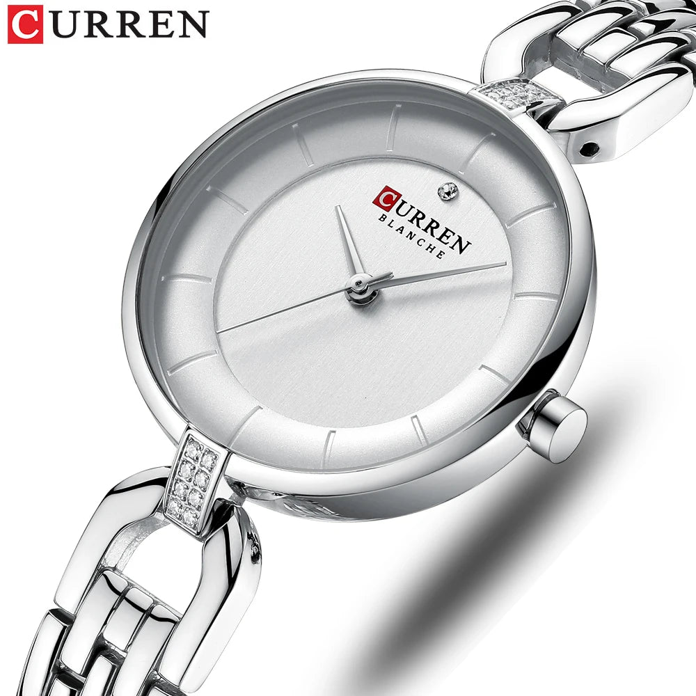 Luxury Brand CURREN Simple Casual Quartz Watches Women Silver Dress Wristwatch Watch with Stainless Steel