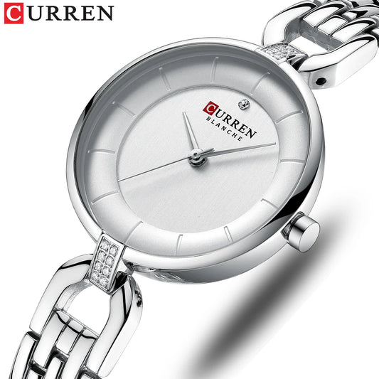 Luxury Brand CURREN Simple Casual Quartz Watches Women Silver Dress Wristwatch Watch with Stainless Steel