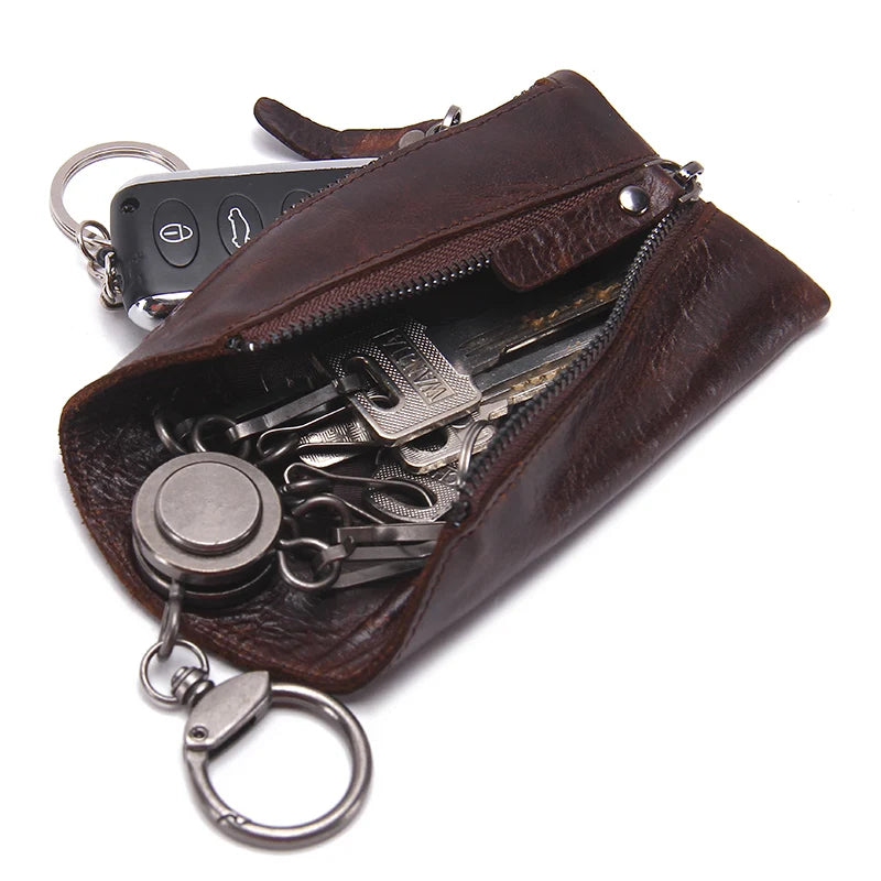 CONTACT'S 100% Genuine Leather Key Wallet Men Car Key Holder Zipper Keys Case Top Quality Man Keys Organizer