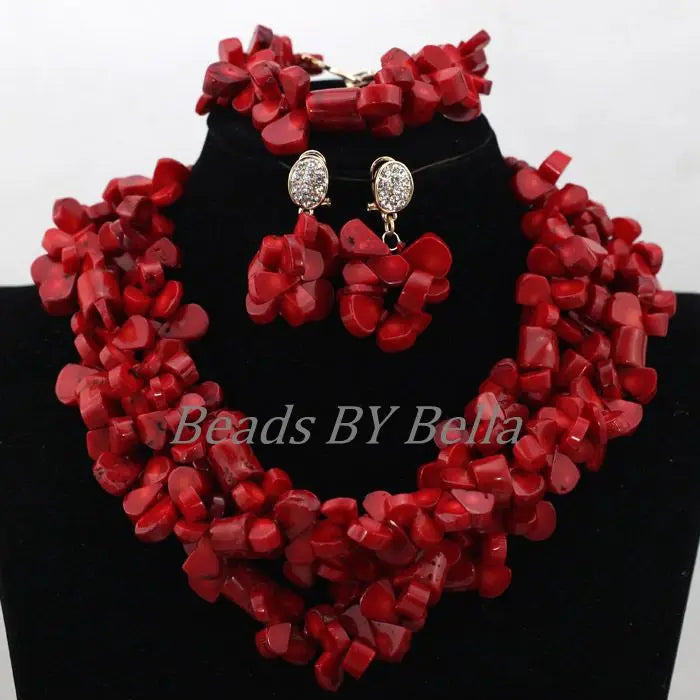 Nigerian Wedding Beads Choker Necklace Red African Coral Beads Bridal Jewelry Sets