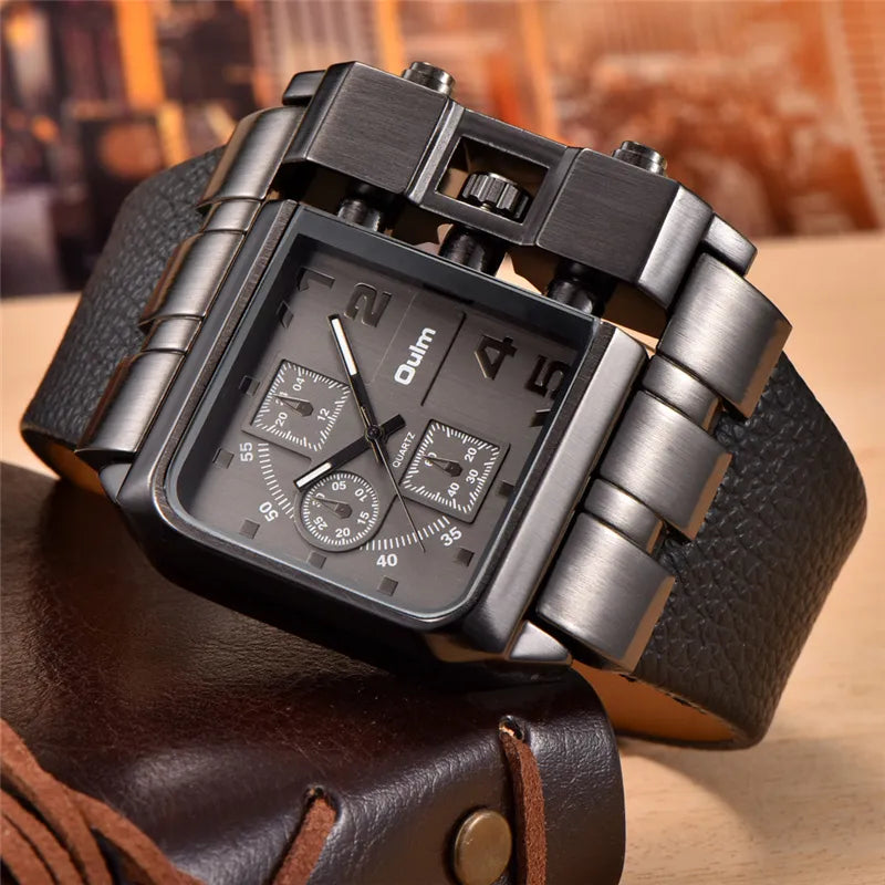 Wristwatch Square Dial Wide Strap Men's Quartz Watch Luxury Male Watches