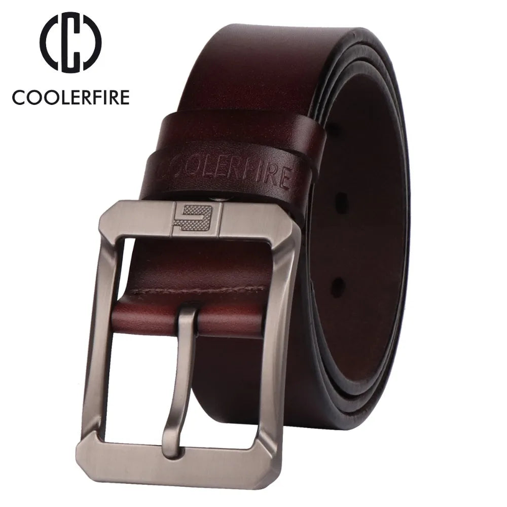 Coolerfire genuine leather belts male pin buckle jeans cowboy Mens Belt Luxury Designer High Quality Leather belt