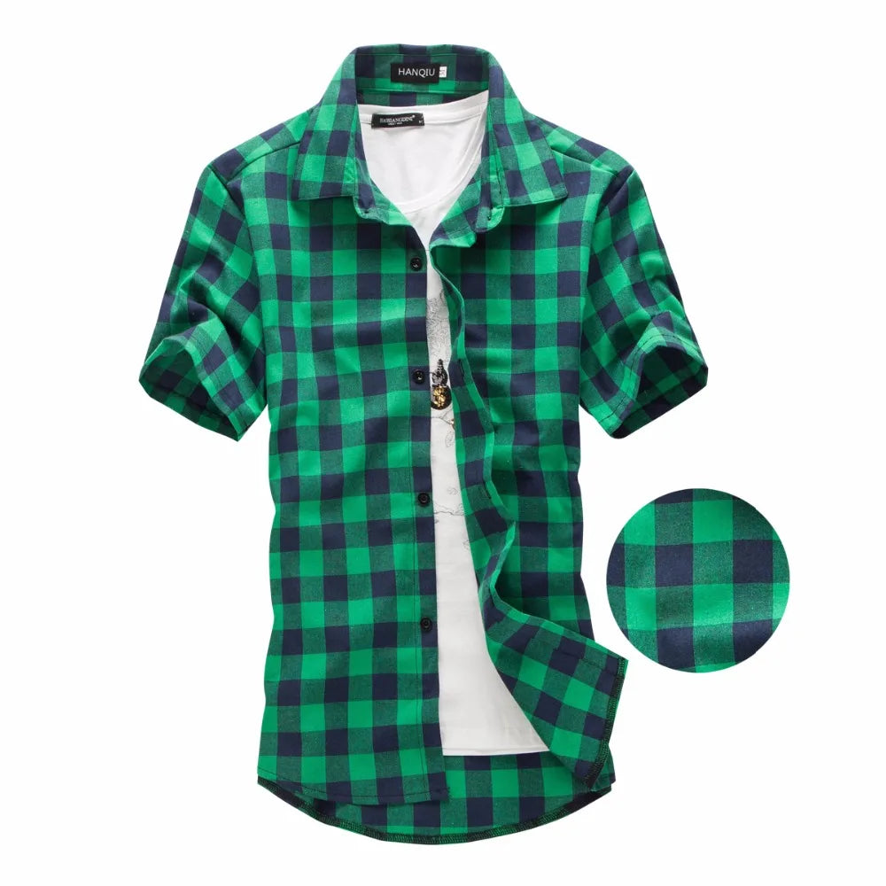 Red And Black Plaid Shirt Men Shirts 2024 New Summer Fashion Chemise Homme Mens Checkered Shirts Short Sleeve Shirt Men Blouse - Hiron Store