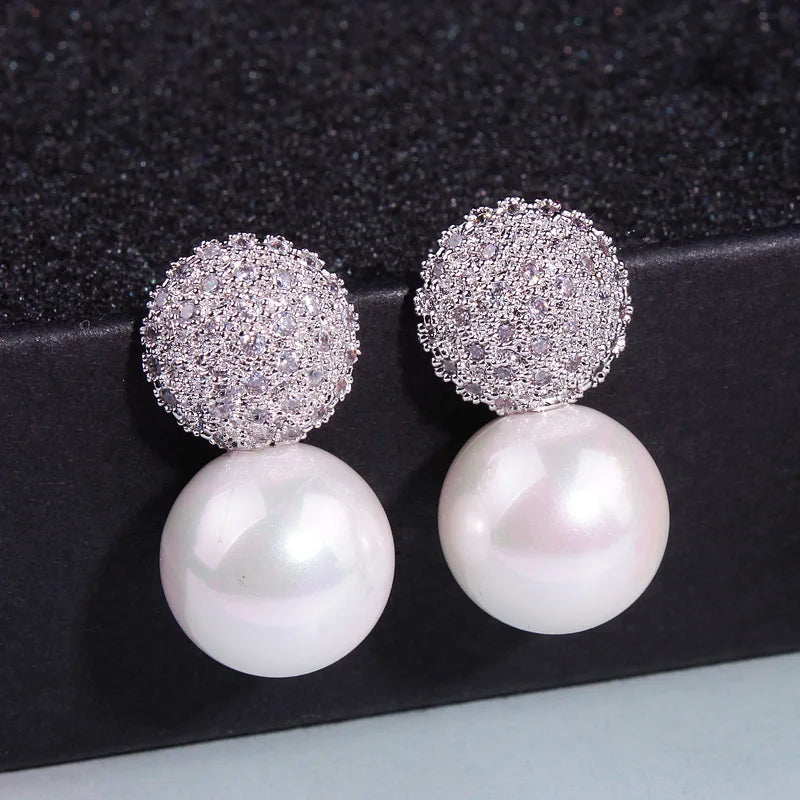 Pearl Earrings Elegant Crystals Stud Earrings For Women